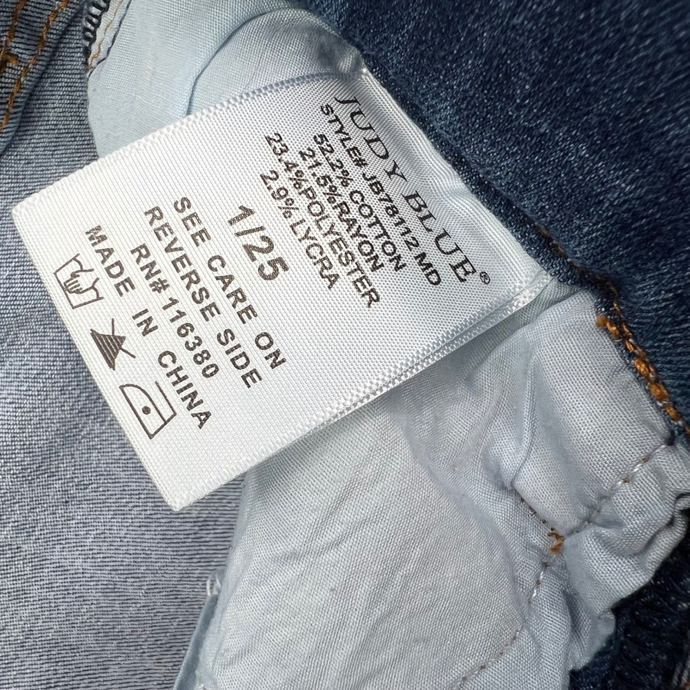 Judy Blue Pull On Straight Jeans Womens 1/25 Blue Medium Wash Stretch Frayed Hem - Picture 12 of 14